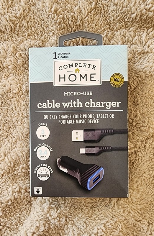 Complete Home Micro USB Cable With Charger - 3 Foot