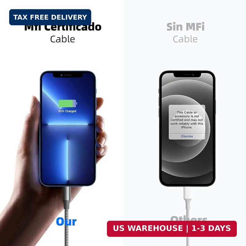 iPhone Charger 3 Pack 10 ft Apple MFi Certified Lightning Nylon Braided Cable Fa gallery