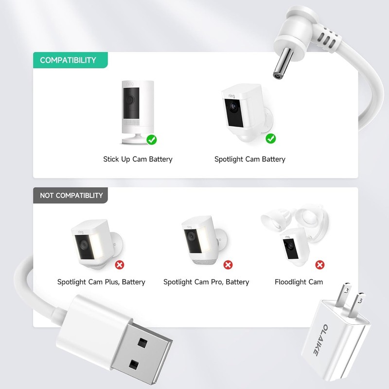 5m White Weatherproof Charging Cable for Ring Stick Up Cam Battery & Gen 2/3 gallery