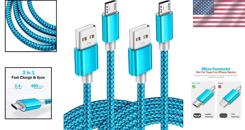 Brand New Micro USB Cable 6ft Blue gallery
