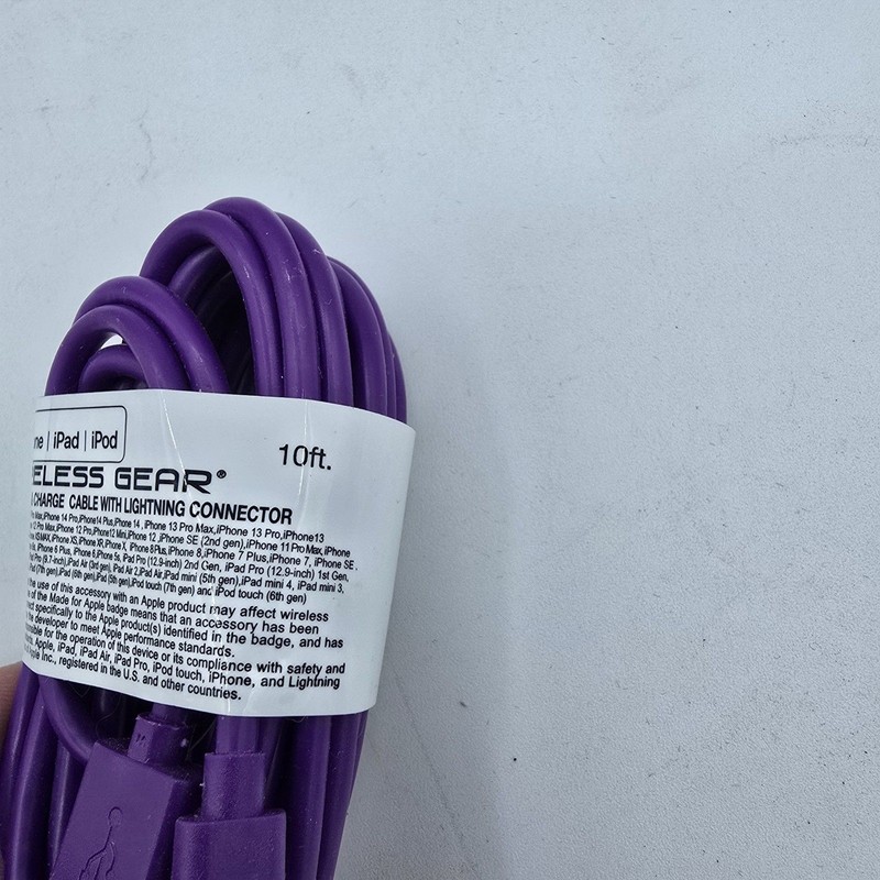 10 Foot Purple Wireless Gear Charging Cable Heavy Duty For iPhone/iPad New gallery