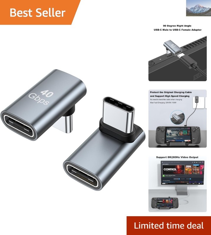 2-Pack 100W USB-C Adapter with 90-Degree Design for Enhanced Connectivity