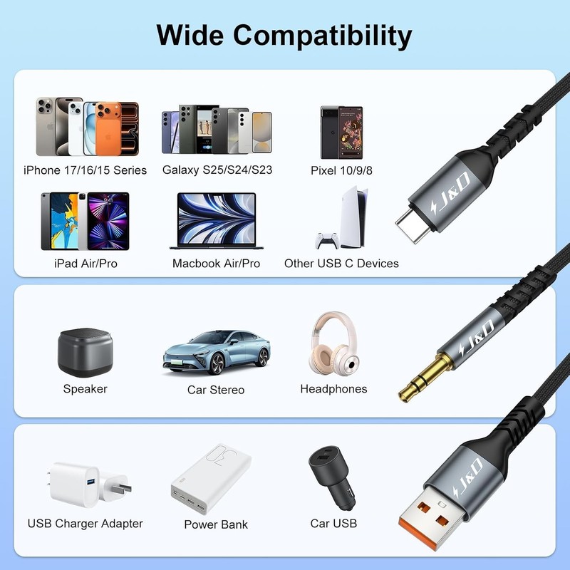 USB C to 3.5 mm Aux & Charger Cable, 4 ft - Wide Compatibility for Music Lovers gallery