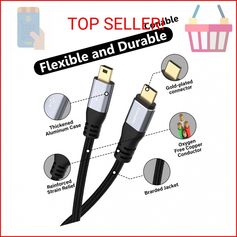 USB C to Mini USB Cable 6FT, Type C to Mini B Fast Charging Cord Compatible with gallery