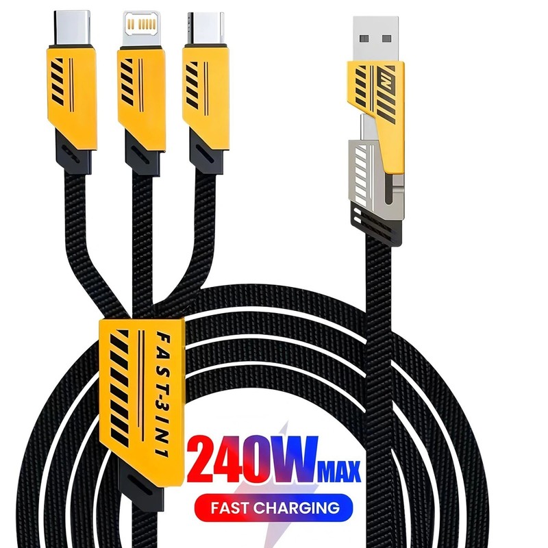3 In 2 240W Fast Charging Cord For Micro USB Type C Charger Cable 1.2m Multi Usb