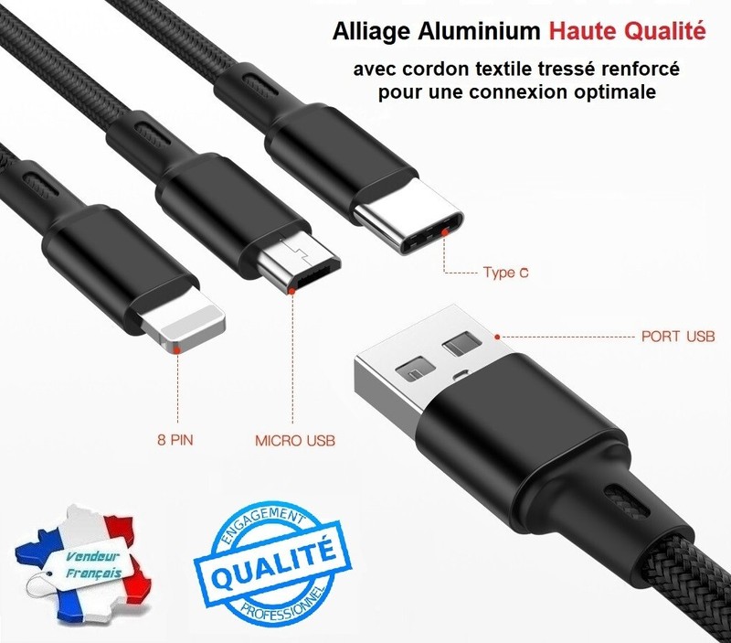 Multi USB Data Cable Charging Sync: Micro USB / Type C / IPHONE