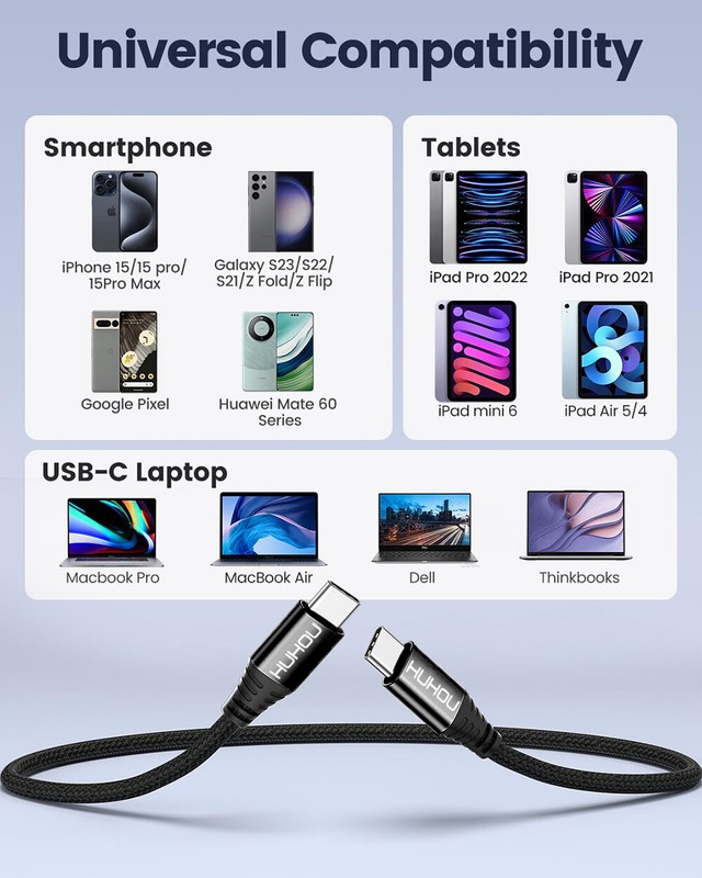 2 PACK USB C to C or A to C CABLE FAST CHARGE CORD 3/6/10FT for iPhone 15 Galaxy gallery