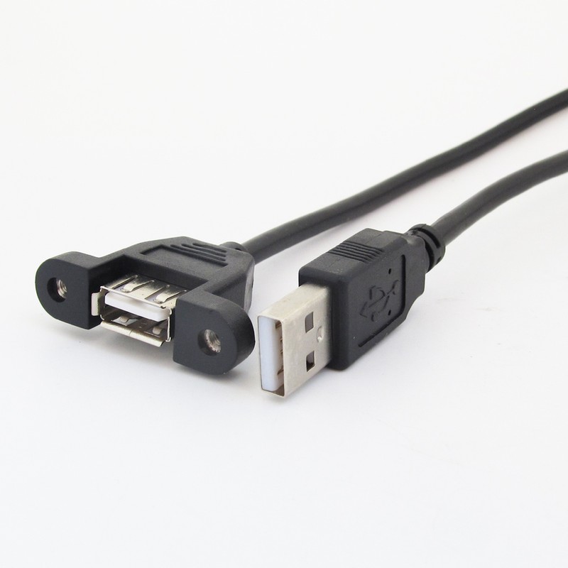 1pc 30cm/1ft USB 2.0 A Male to A Female Panel Mount Screw lock Extension Cable