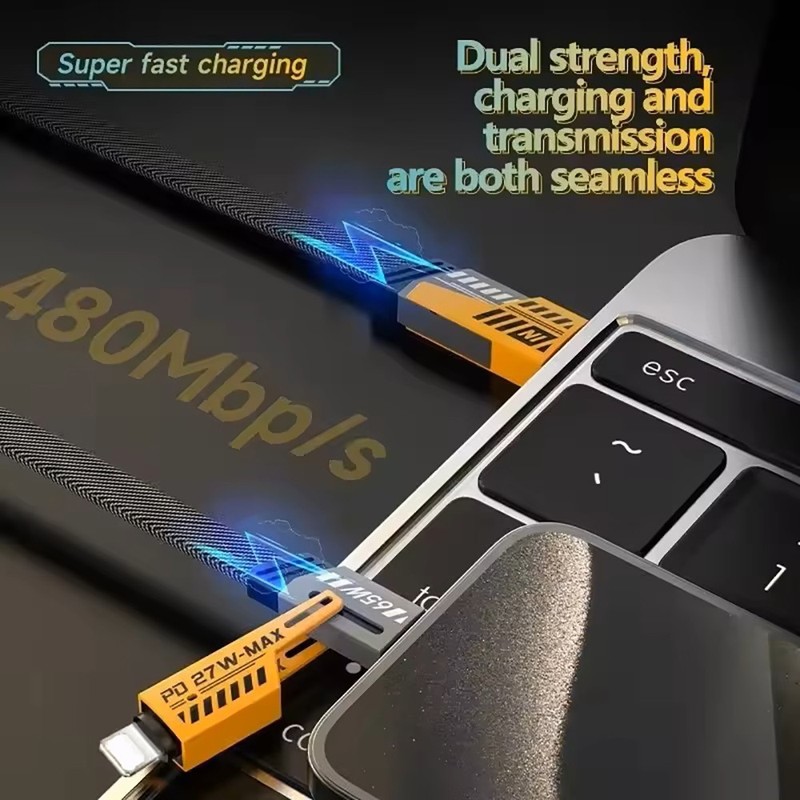 1M 4-in-1 PD65W Type-C Fast Charging Cable for iPhone & Android gallery