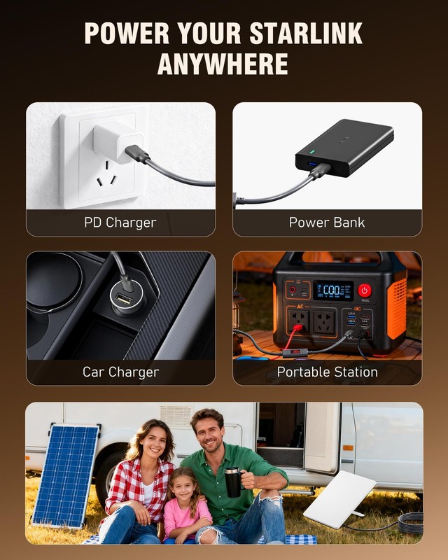 Starlink Mini USB-to DC Power Cable – PD Chip & 18AWG Copper Wire with Voltag... gallery