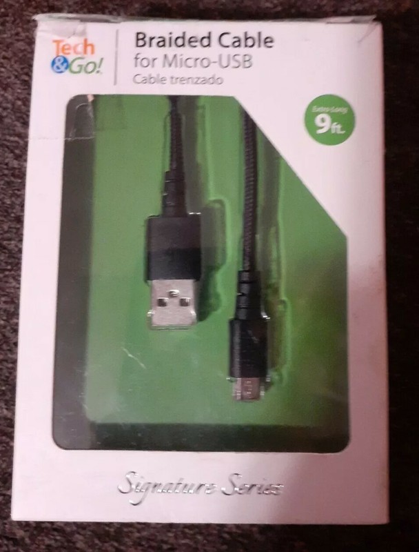Tech & Go 9 Ft. Braided BLACK Micro-USB Cable
