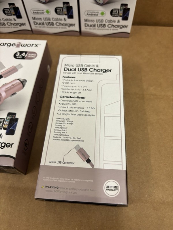 Lot of 7 Charge Worx 3.4 AMP Android Micro USB Cable & Dual USB Chargers gallery