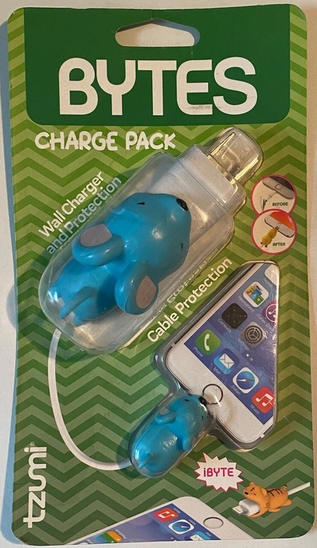 Tzumi ~ Bytes Charge Pack ~ Wall Charger & Protection ~ Teal Mouse ~ 6657 ~ New
