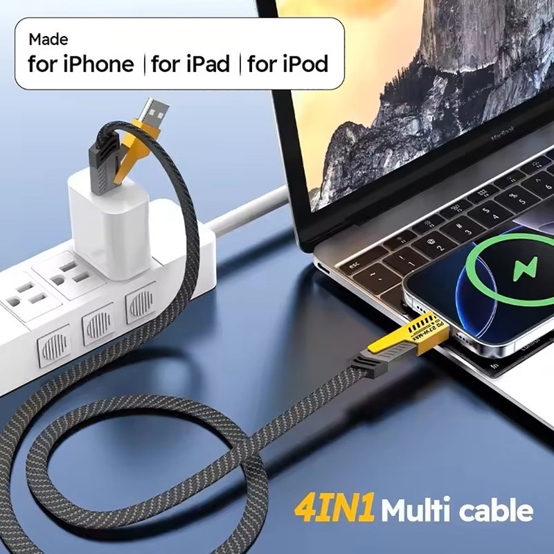 1M 4in1 PD65W Multi-Function Type-C Fast Charge Cable for iPhone Samsung Android gallery