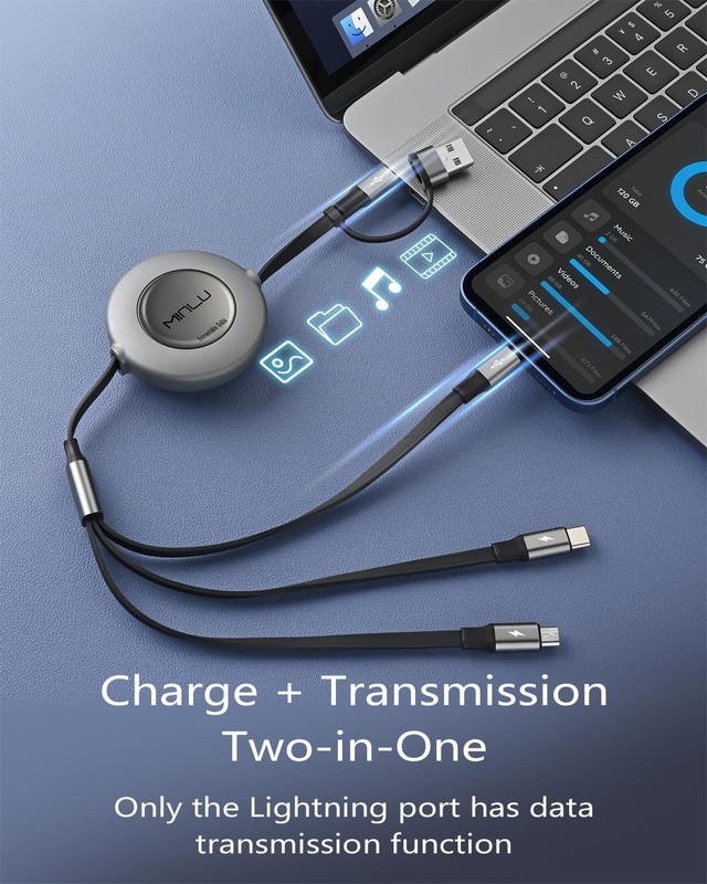 3 in 2 Multi Charging Cable, 4Ft Retractable Chargers for All Devices,Multipl... gallery