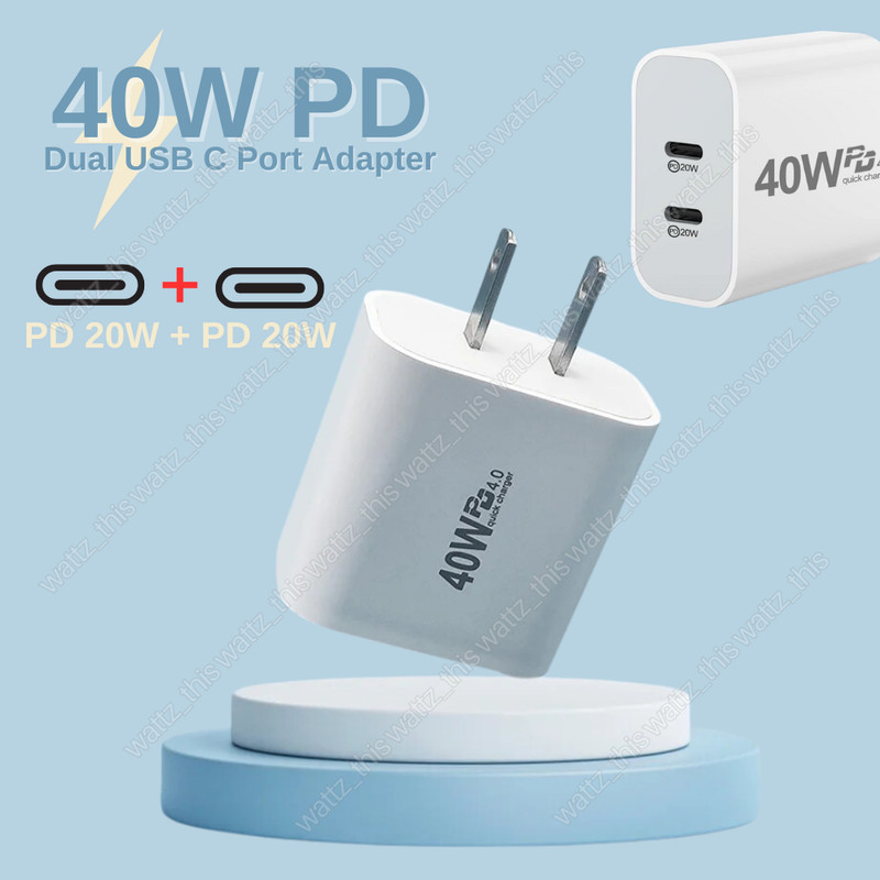 40W Fast Dual Ports USB Type-C PD Wall Charger Power Adapter For Samsung iPhone