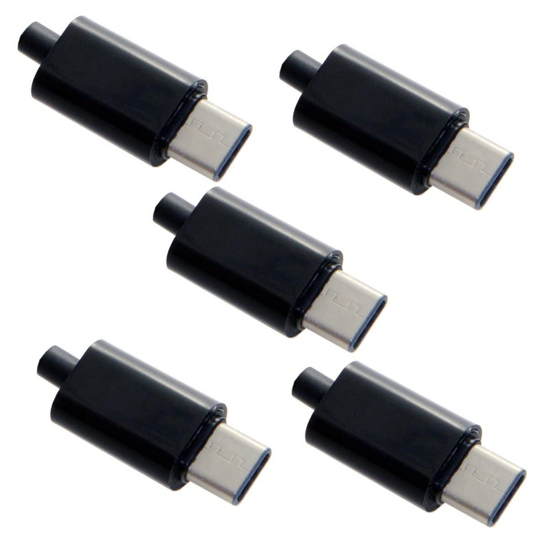5Set DIY 24Pin USB 3.1 Type C USB-C Male Plug Connector 5V 3A SMT Type with Blac