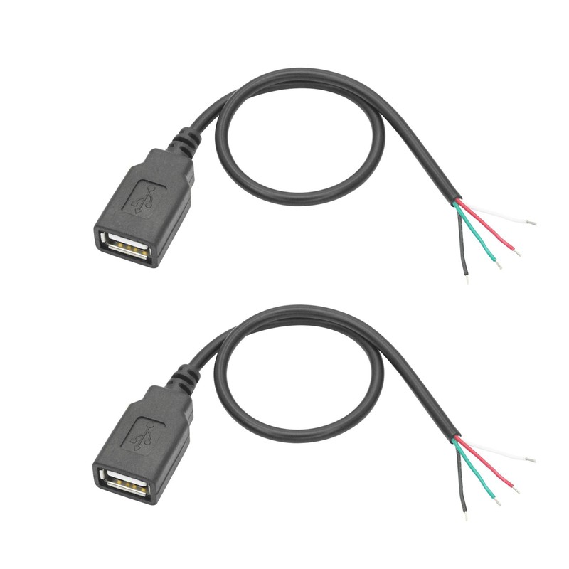 Short USB A Female Plug To 4 Pin Bare Wire Pigtail Power Cable 11 Inch