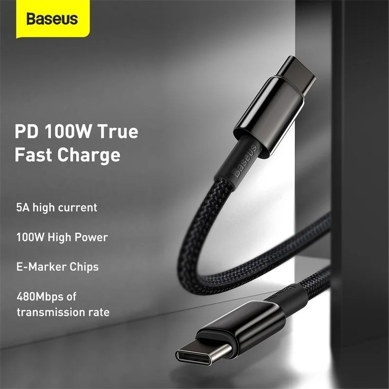Baseus USB-C to USB-C Cable 100W PD Fast Charging QC4.0 Data Cord Braided Black gallery