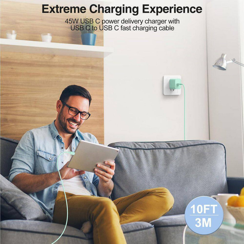 10 Ft. Type C Charger 2 Pack 45-Watt Super Fast Charging Block with USB-C Cable gallery