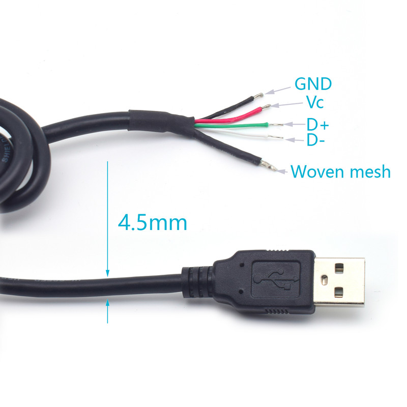 2pcs 1M/3FT USB Male 4 Pin Bare Wire Cable 5V 3A Power Pigtail for Repair DIY gallery
