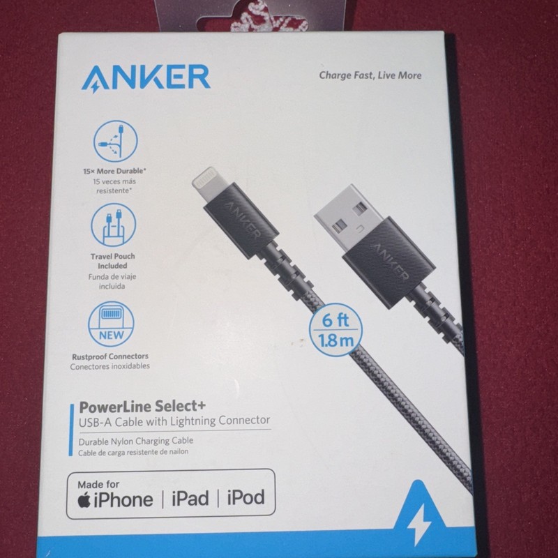 OEM Anker Lightning Fast Charging Cable 6 ft iPhone PowerLine+ MFi-Certified