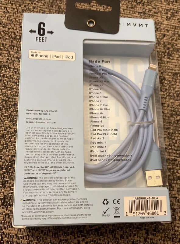 MVMT Sky Blue Sync & Charge Cable. New In Packaging. USB To Lighting Cord gallery