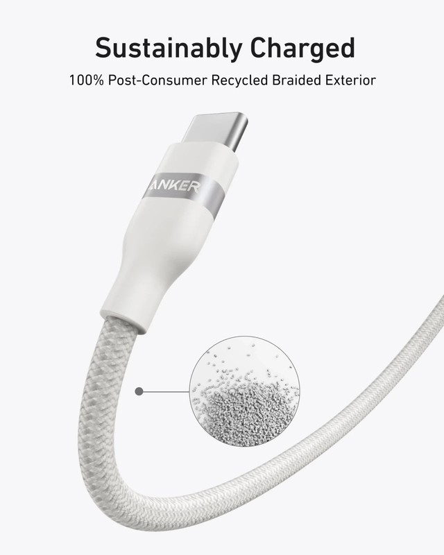 Anker A82E2 USB-C to USB-C Cable Shell White (3ft, 240W, Upcycled-Braided) gallery