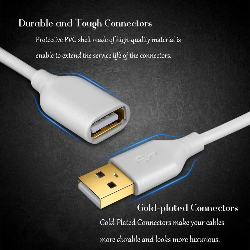 Costyle White USB Extension Cable, 2-Pack USB 2.0 10ft/3m Type A Male to A Fe... gallery