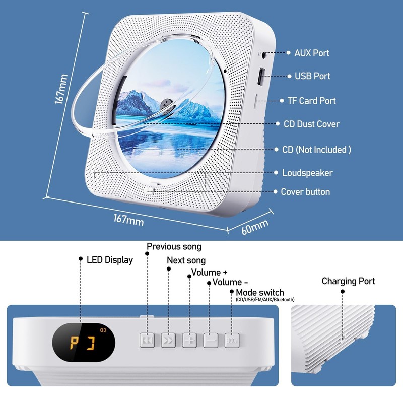 CD Player Portable Bluetooth 5.1 Desktop CD Player with HiFi Sound Speakers,R... gallery