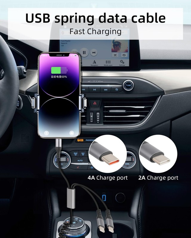 1 PCS 1.6FT USB C To 3 USB C Retractable Multi Charging Cable Right Angle gallery