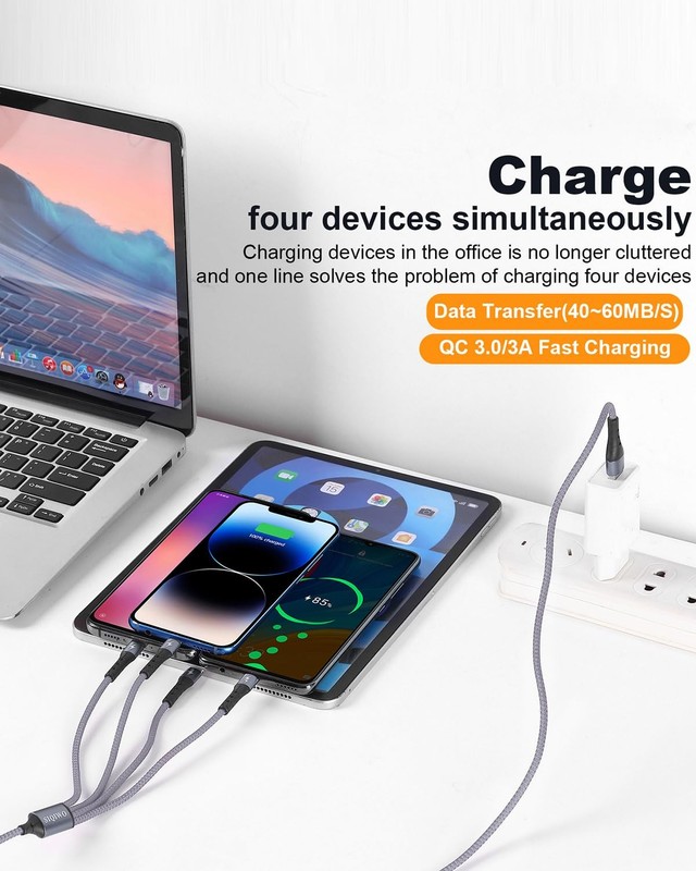 SIQIWO Multi USB C Cable Fast Charging, [4FT/2 Pack] QC 3.0(3A) 4ft, Gray gallery