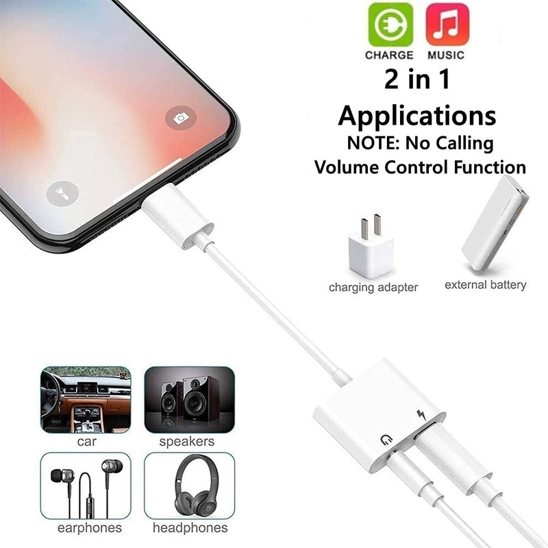 2PCS 2 in 1 Dual Adapter 3.5mm Headphone & Charger For iPhone 8 and up gallery