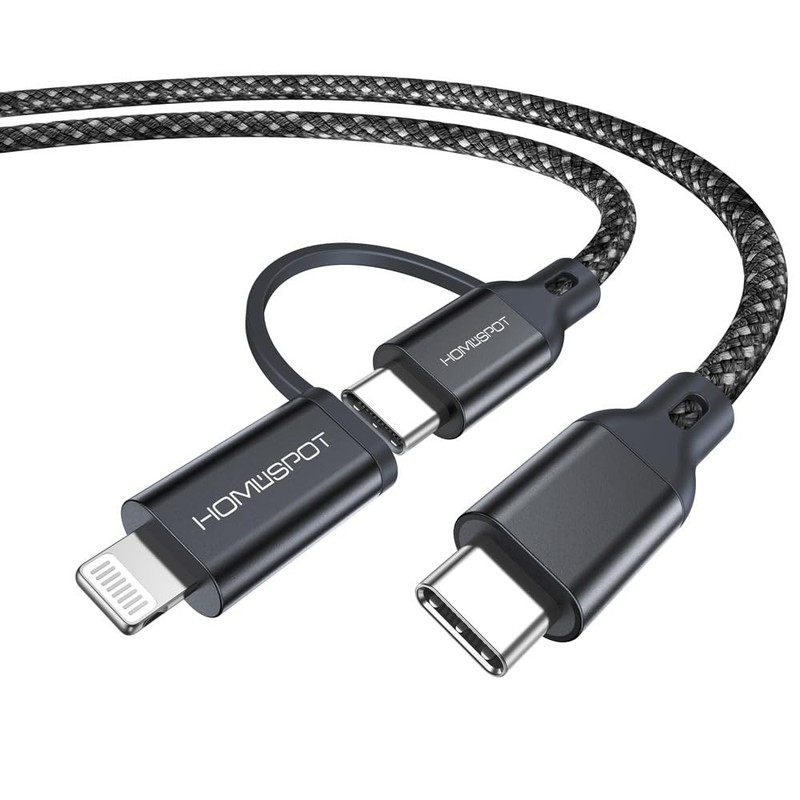 2-in-1 USB-to USB-Cable with Lightning Connector (6.6ft), MFi Certified, 60W …