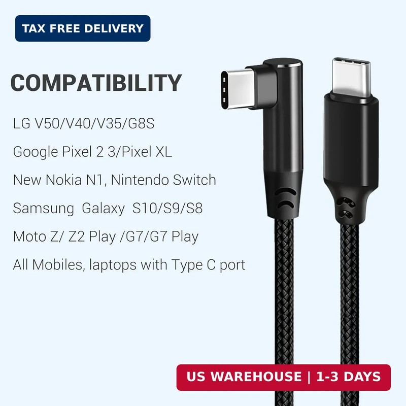 USB C to USB C Cable 1FT, 3 Packs, Right Angle 90 Degree, Short Cord | Type C PD gallery