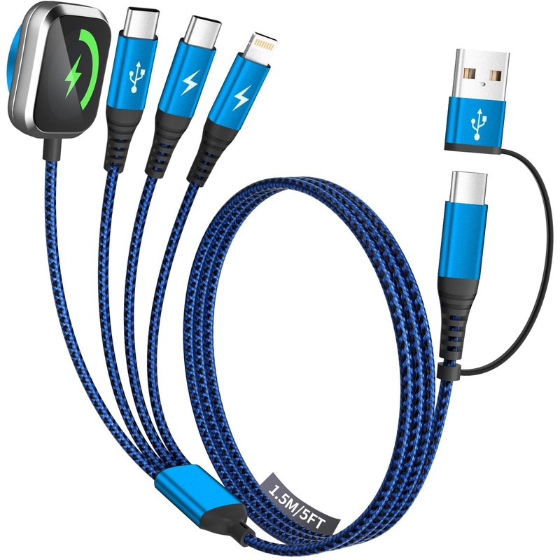 Multi Charging Cable for iPhone Watch Charger, 4 in 2 USB A/C Phone Charger C…