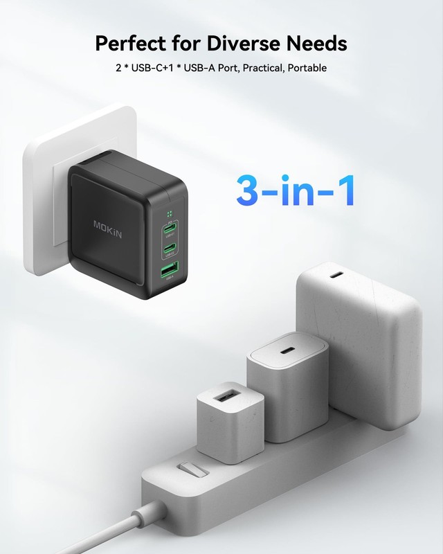 100W USB C Charger, 3-Port GaN+ USB C Charging Block, Foldable and Compact Fa... gallery