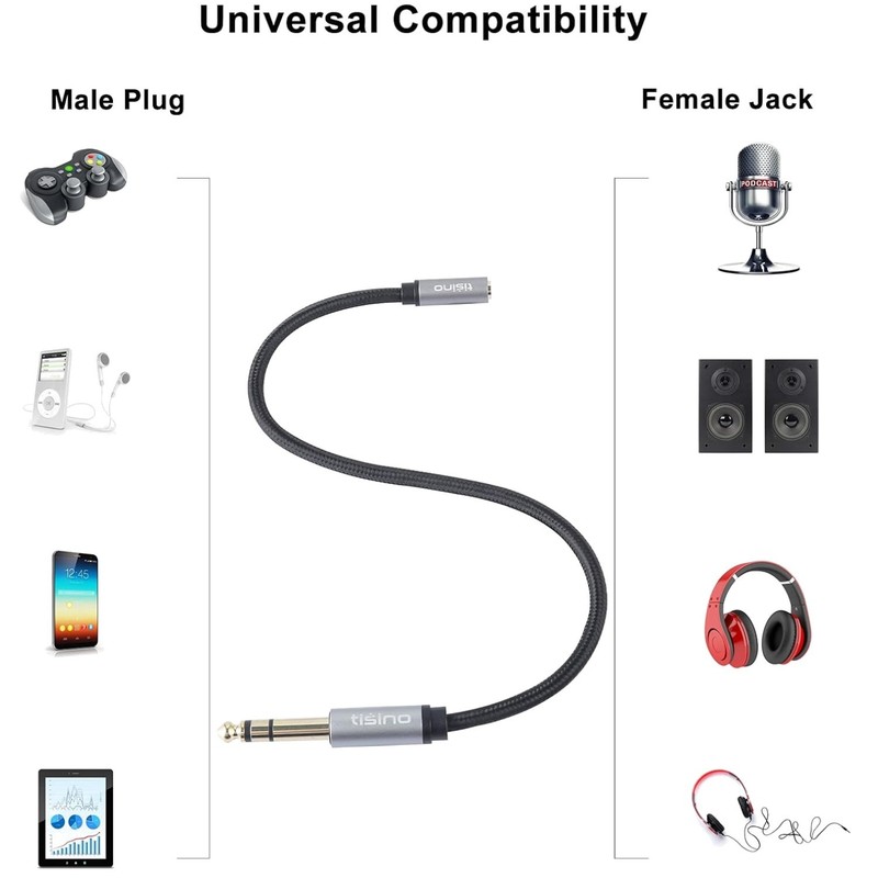 Heavy Duty 1/4 to 1/8 Female Audio Cable – 5ft