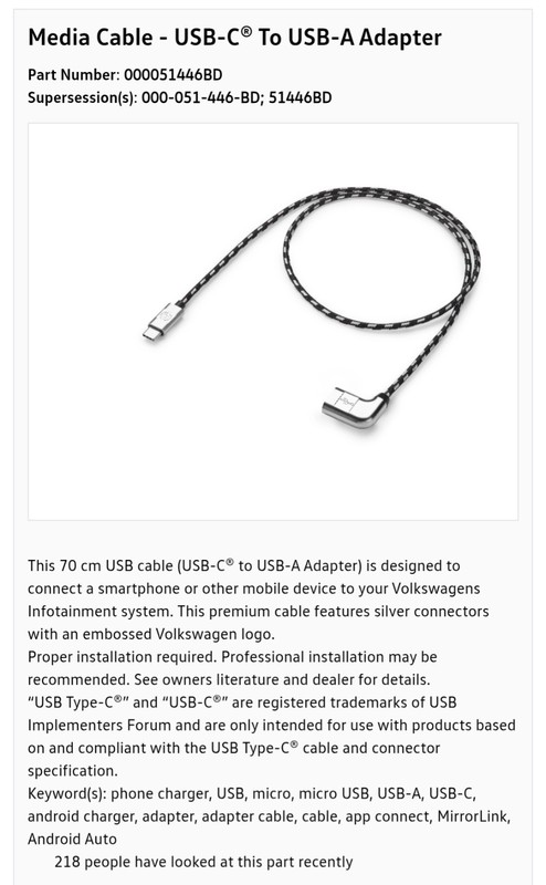 OEM VW Volkswagen Premium Cable: USB-C to USB-A (Female) - Color Gray gallery