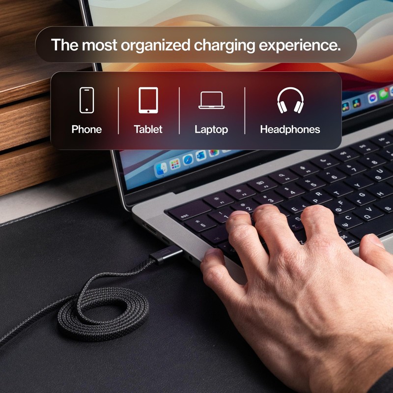 MagStack Slim Pro - USB C to USB C Cable, Magnetic Anti Tangle Flat Type C Ch... gallery