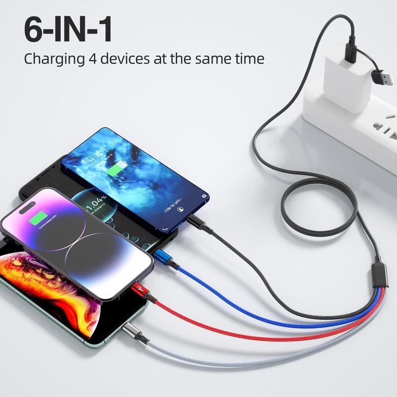 6 In 1 Multi Charging Cable 2 Pack 6ft, Braided Fast Cord USB Type C Micro gallery