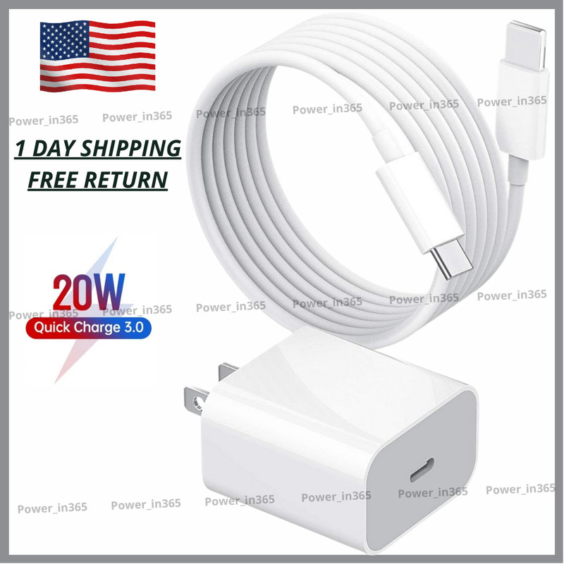 For iPhone 8 to 14 iPad Adaptive Rapid Fast Charger Plug 20W Adapter USB-C Cord
