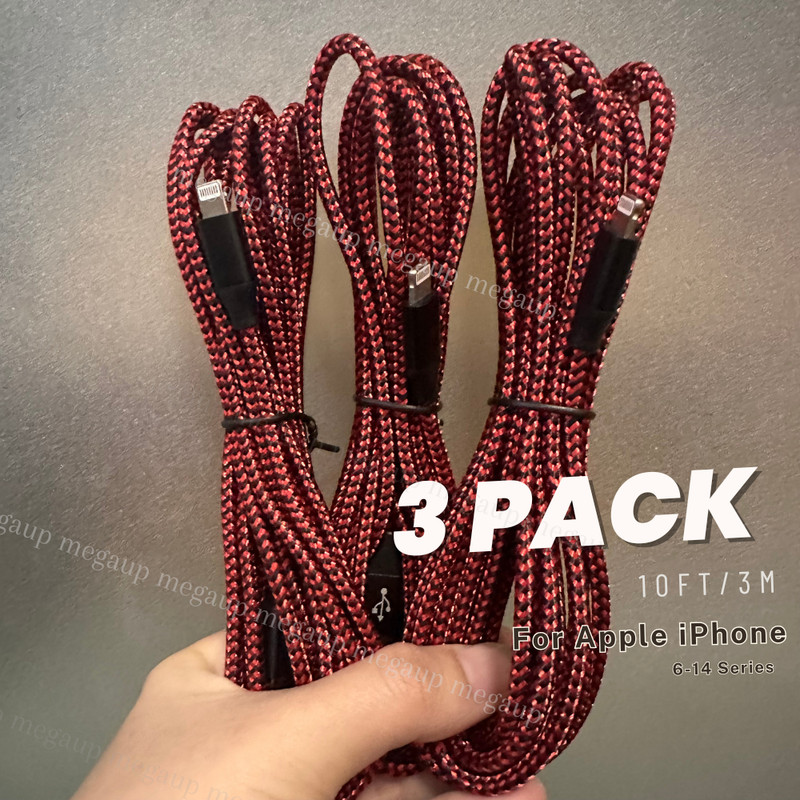 3X Braided USB Charger Cable Data Cord Heavy Duty For iPhone 14 13 12 11 Pro Max