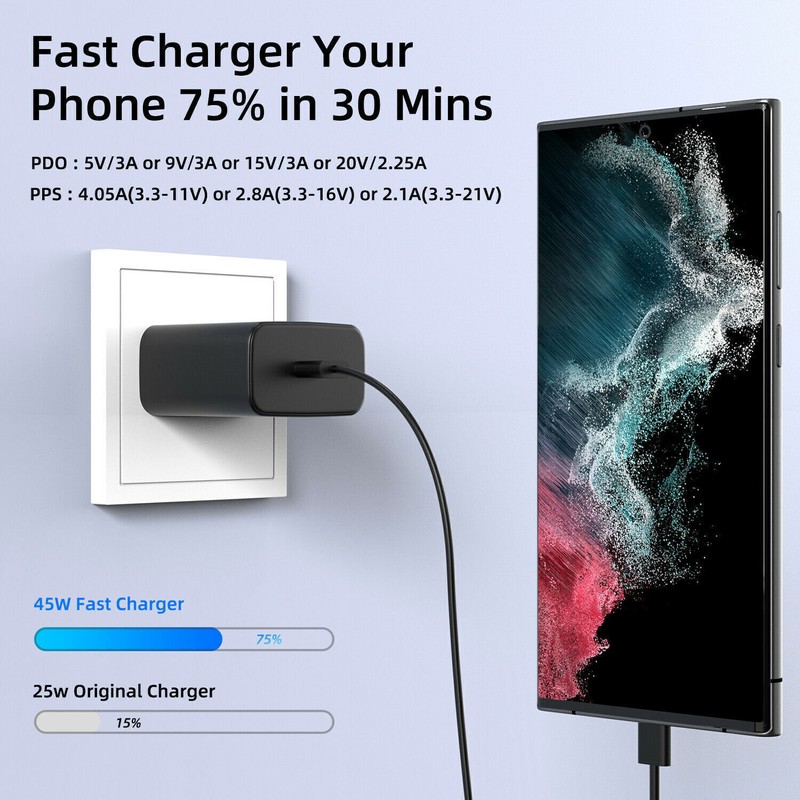 🔥 45W USB C Super Fast Wall Charger & 6FT Cable For Samsung Galaxy S24 S23 S22 gallery