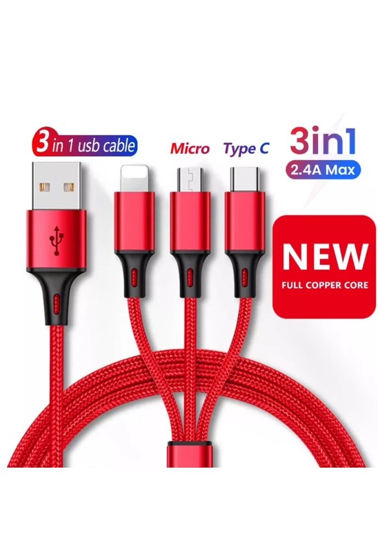 3 in 1 USB Micro Type C Fast Charging Cable Cell Phone Tablet Tab Cord Charger
