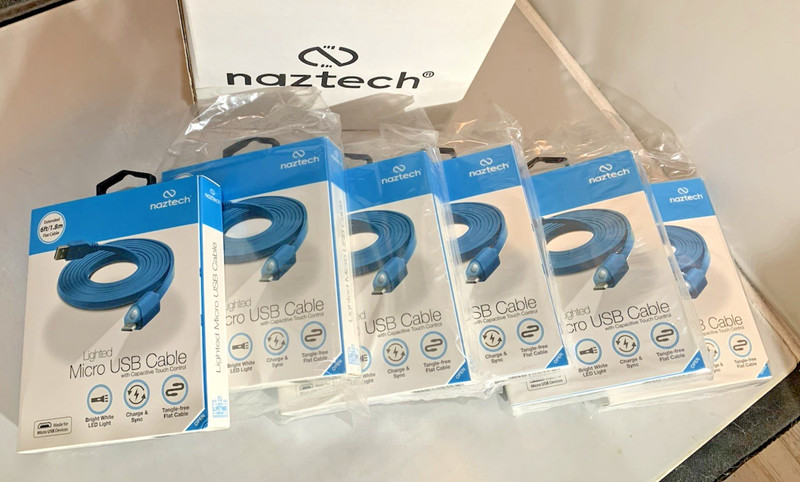 6 Lighted Micro USB Cables- 6FT.-Touch Control Light Charge SYNC Phone
