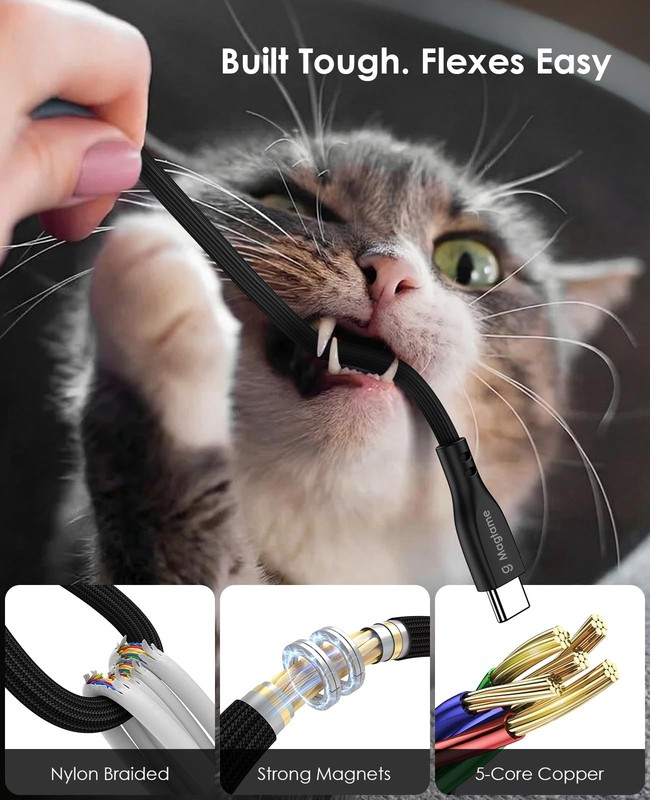 Magnetic Coiled USB A to USB Cable 5ft 27W Fast Charging Cord gallery