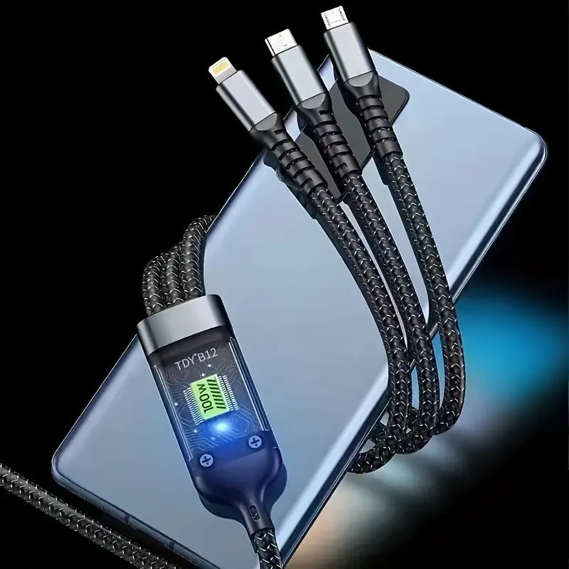 100W 5A Fast Charging USB to Type-C Micro Cable - 3-in-1 for iPhone - Android gallery