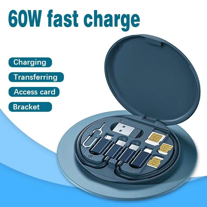 Portable Cable Storage Box 60W Fast Charging Multi Head Data Cable Phone Holder gallery