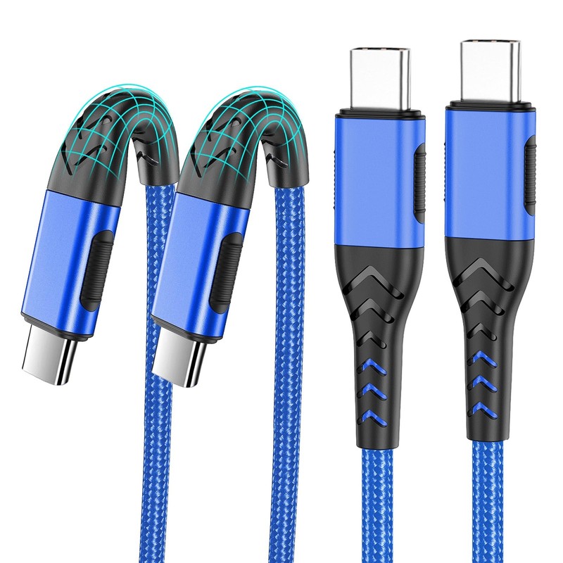 2 PCS 10ft USB C To USB C Cable 100W Fast Charger Cord Blue Data Transfer